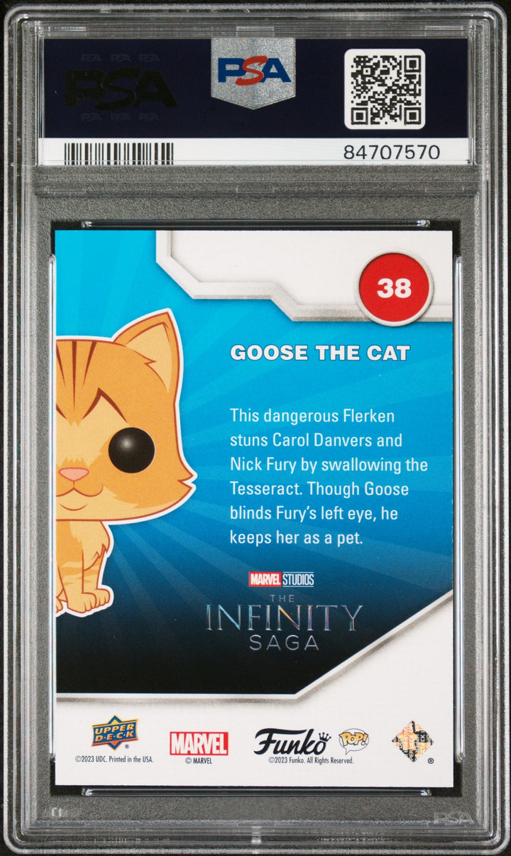 2023 UPPER DECK FUNKO POP MARVEL  GOOSE THE CAT PATINA #38  PSA 10 2