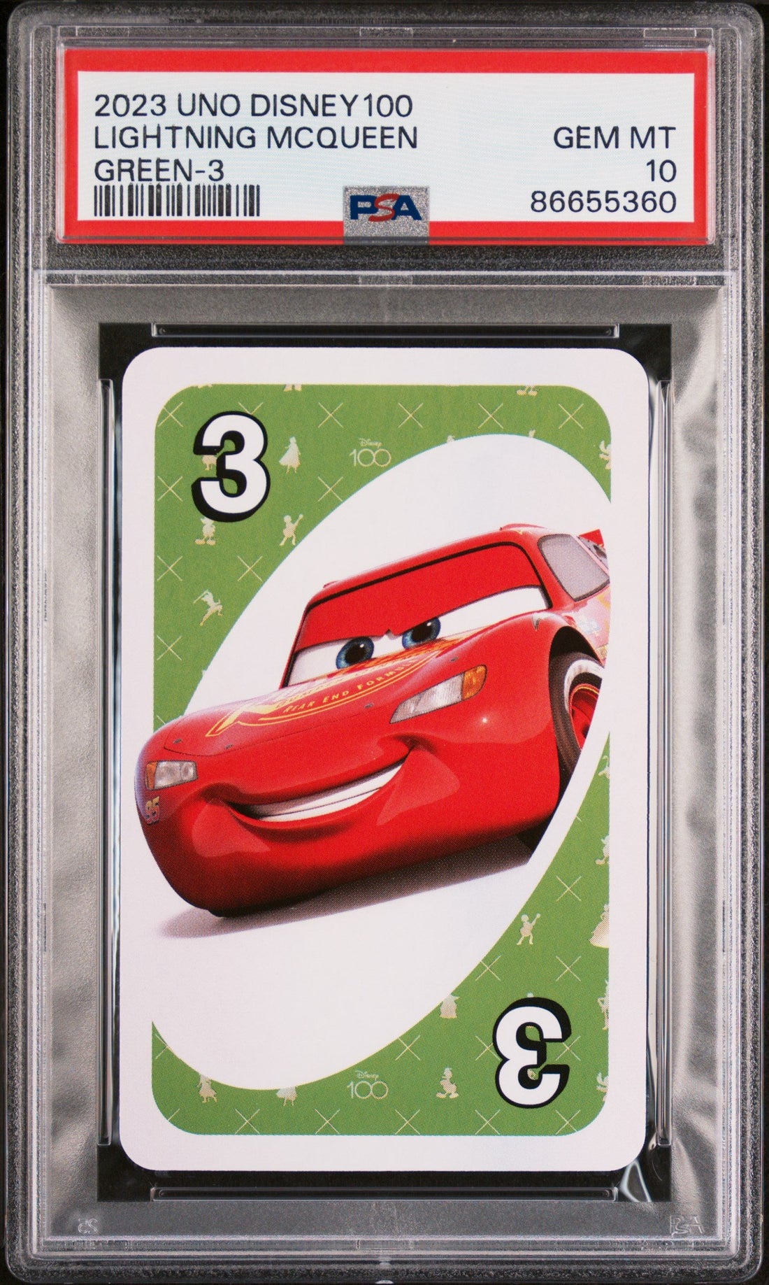 2023 UNO DISNEY 100 LIGHTNING McQUEEN GREEN 3 PSA 10