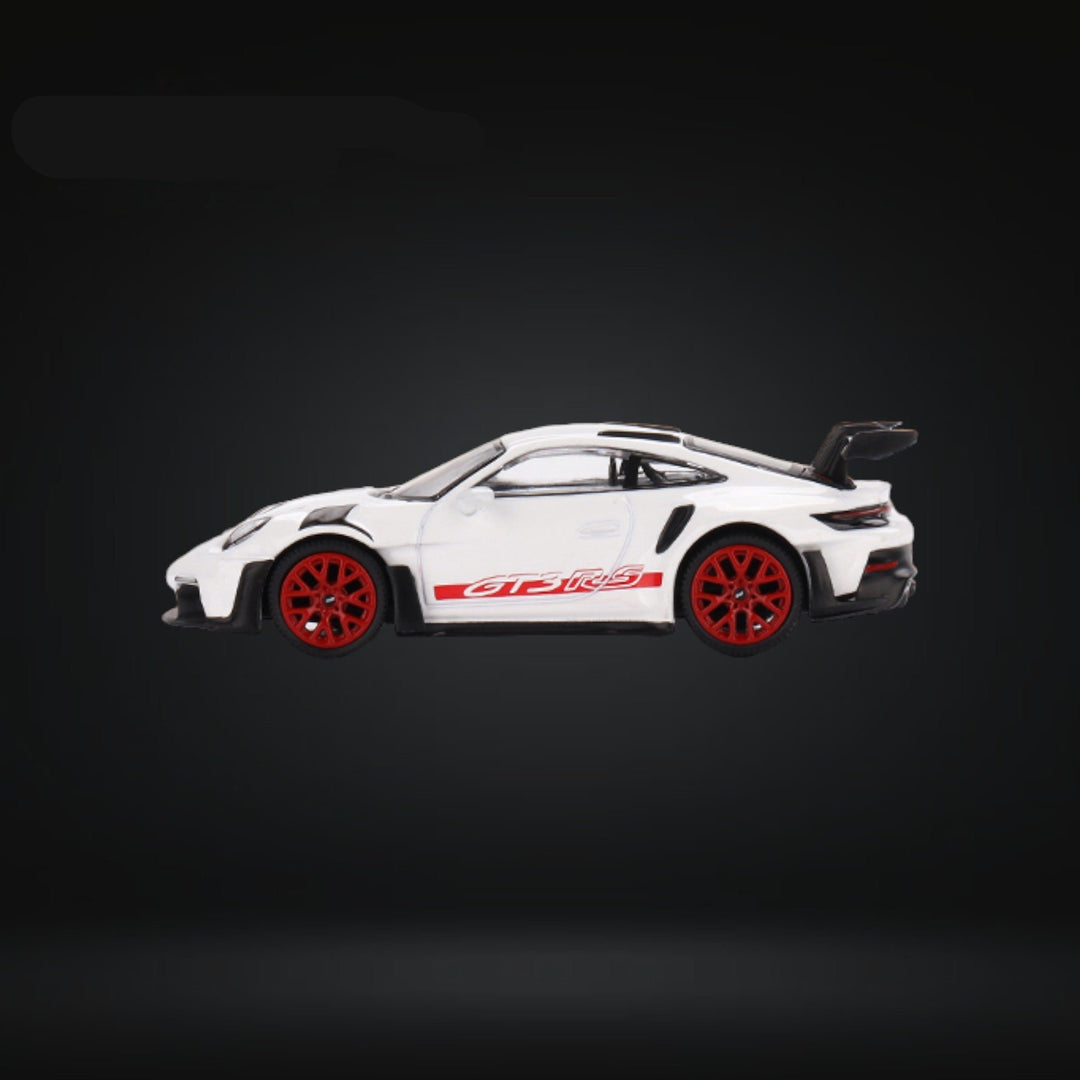 Porsche 911 992 GT3 RS White & Red Wheels #630 1:64 by Mini-GT MGT00630 Side View