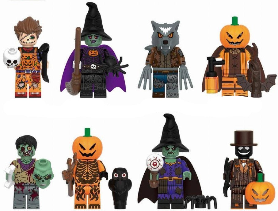 Halloween Haunts Custom Minifig Set (8-Pack) – Witch, Werewolf