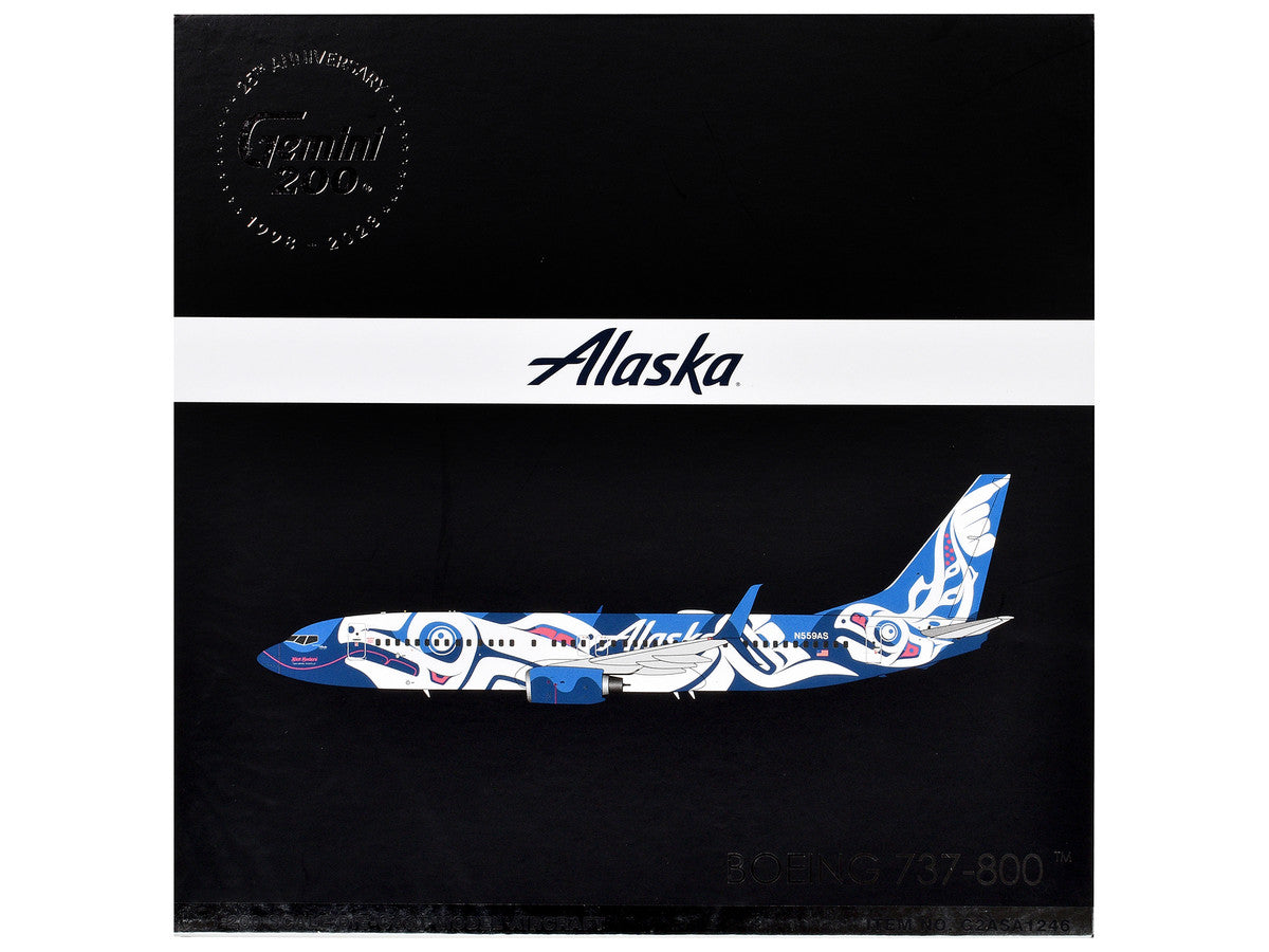 Boeing 737-800 Commercial Aircraft "Alaska Airlines" (N559AS) Salmon People Livery "Gemini 200" Series 1/200 Diecast Model Airplane by GeminiJets-2