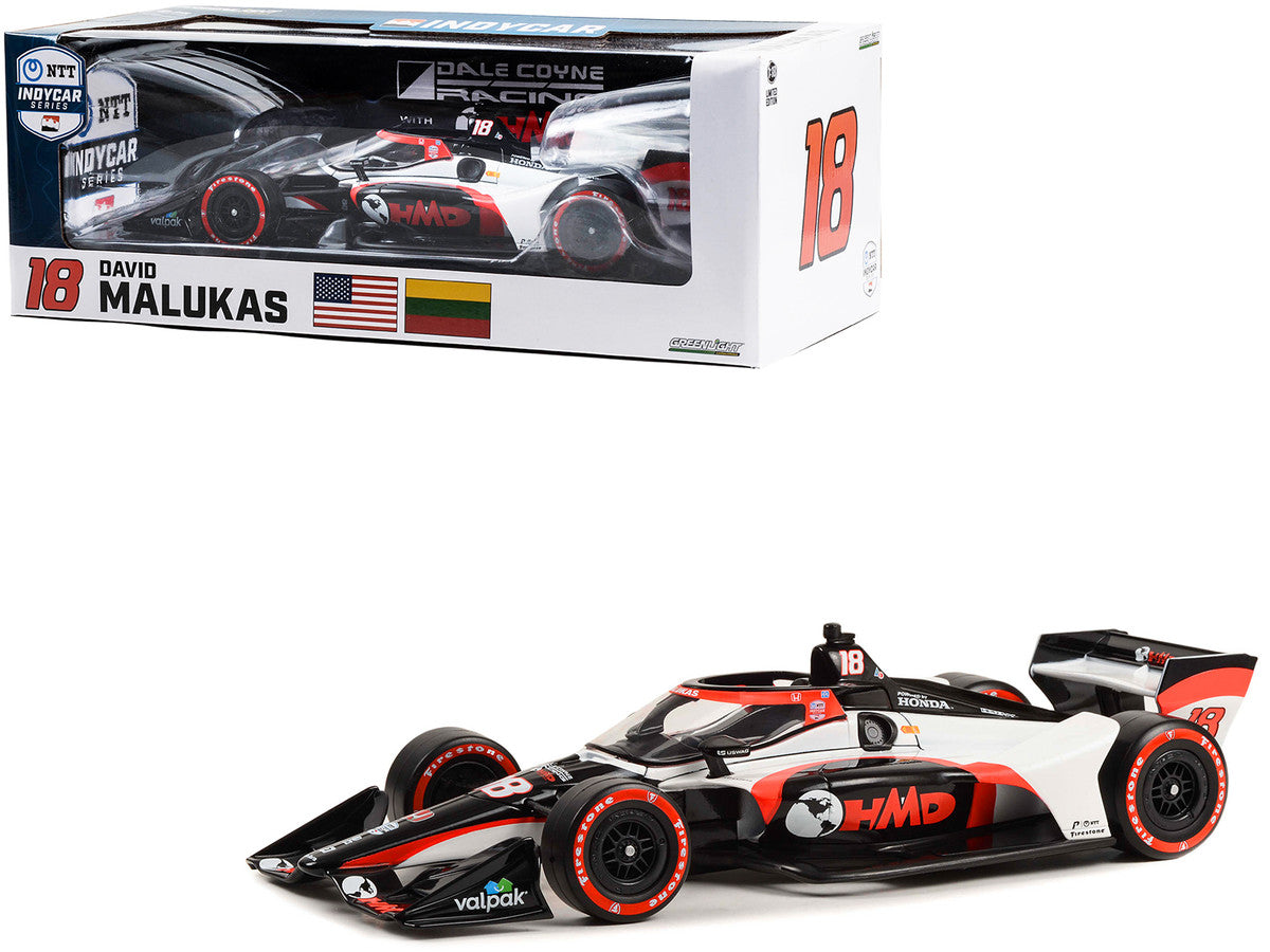 Dallara IndyCar #18 David Malukas "HMD Trucking" Dale Coyne Racing with HMD Motorsports (Road Course Configuration) "NTT IndyCar Series" (2023) 1/18 Diecast Model Car by Greenlight-0