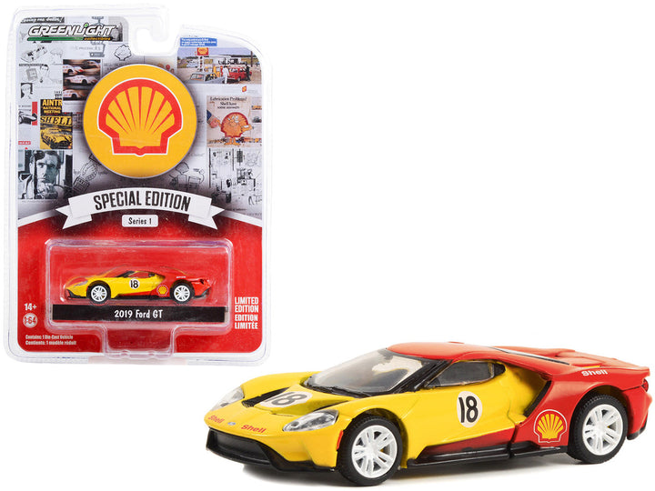 2019 Ford GT #18 Yellow and Red "Shell Oil" "Shell Oil Special Edition" Series 1 1/64 Diecast Model Car by Greenlight-0