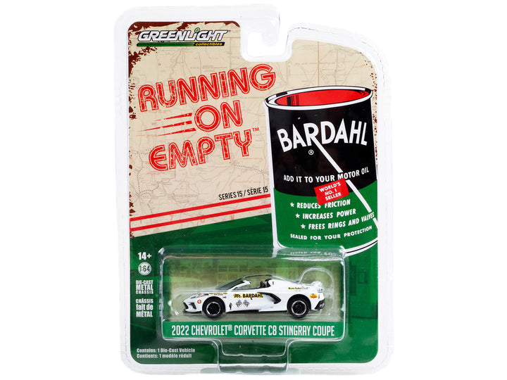 2022 Chevrolet Corvette C8 Stingray Convertible White with Blue Stripes and Interior "Mr. Bardahl" "Running on Empty" Series 15 1/64 Diecast Model Car by Greenlight-0