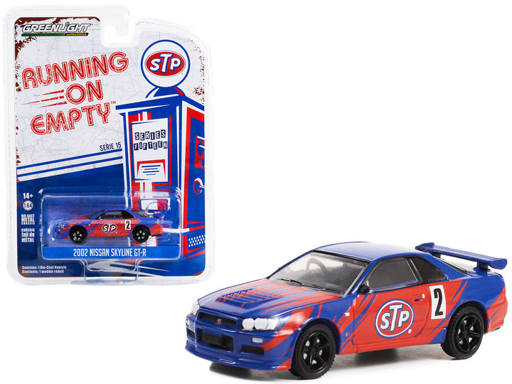 2002 Nissan Skyline GT-R (R34) #2 Blue with Red Graphics "STP" "Running on Empty" Series 15 1/64 Diecast Model Car by Greenlight-0