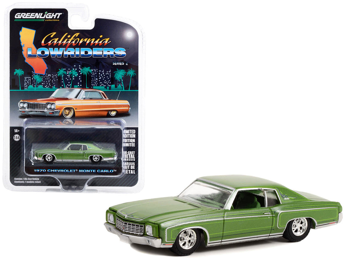 1970 Chevrolet Monte Carlo Green Metallic with Green Interior "California Lowriders" Series 2 1/64 Diecast Model Car by Greenlight-0