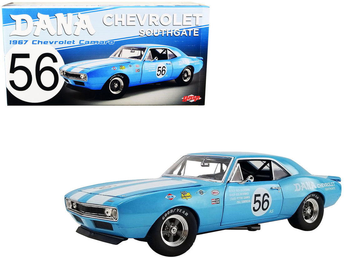 1967 Chevrolet Camaro Z/28 Trans Am #56 "Dana Chevrolet Southgate" Light Blue with White Stripes and Graphics Limited Edition to 600 pieces Worldwide "ACME Exclusive" Series 1/18 Diecast Model Car by GMP-0