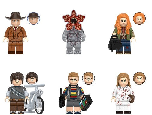 Stranger Things custom minifigure set of 6 with character and creature-inspired building figures