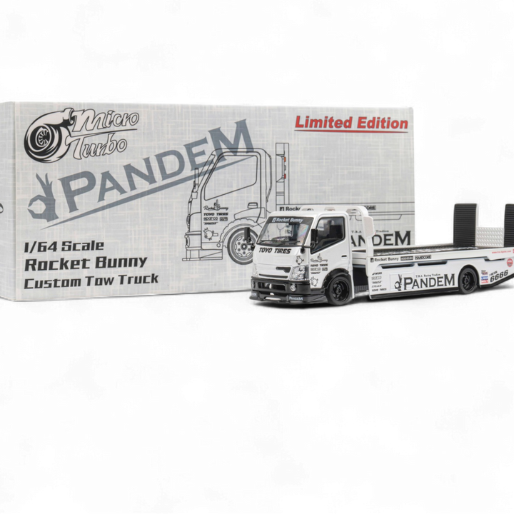 HINO 300 Flat Bed Transport Truck in Pandem Rocket Bunny White 1:64 by MicroTurbo  2