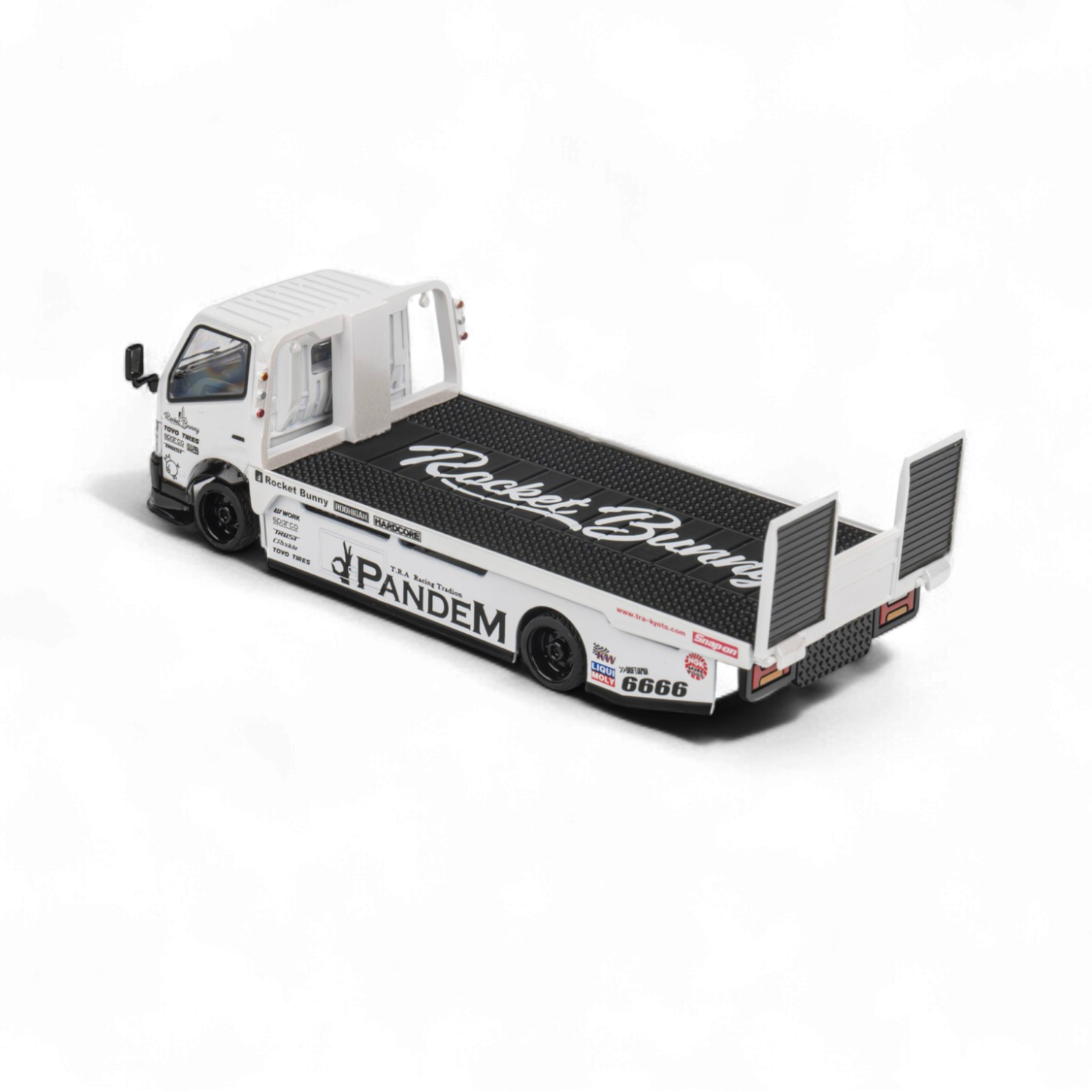 HINO 300 Flat Bed Transport Truck in Pandem Rocket Bunny White 1:64 by MicroTurbo  10