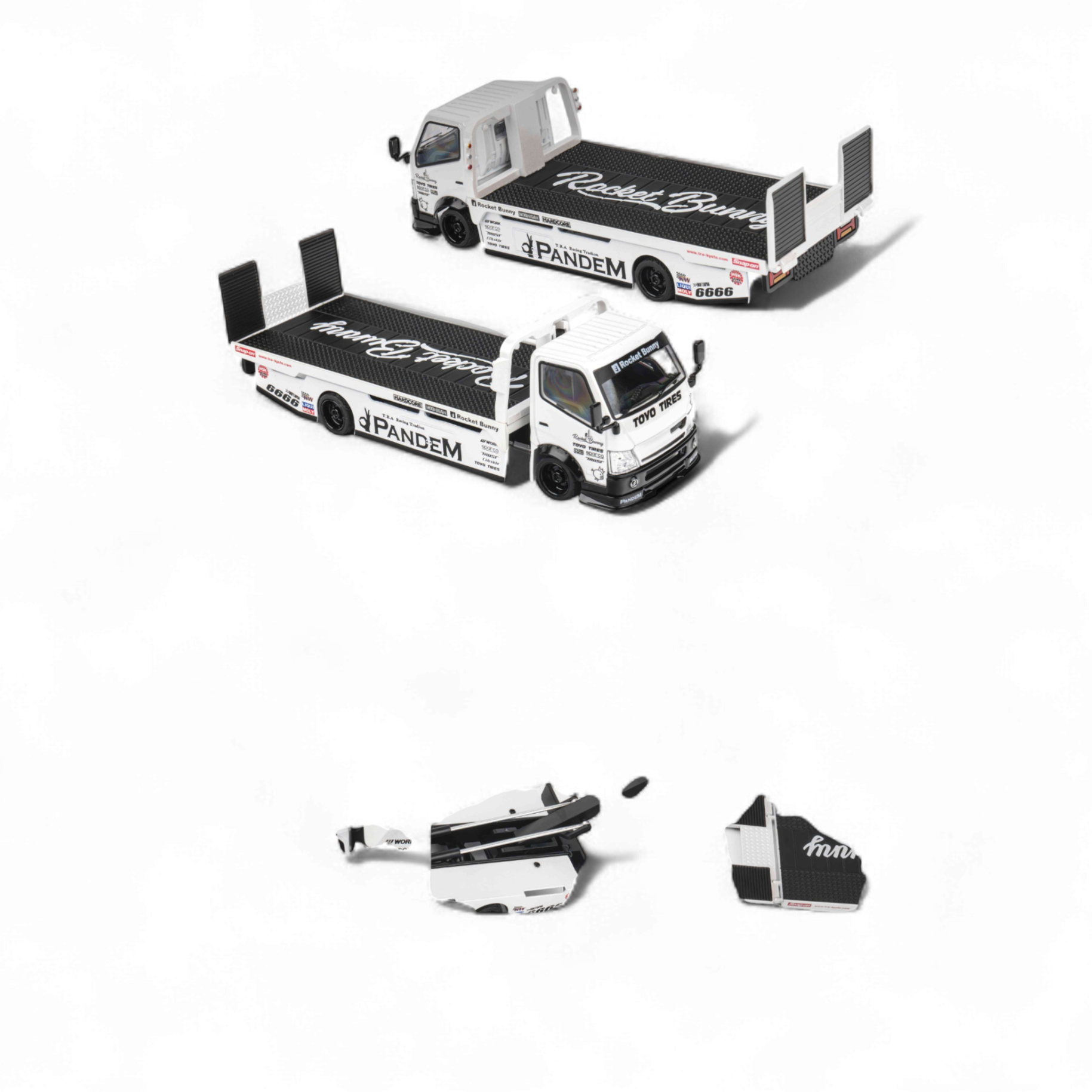 HINO 300 Flat Bed Transport Truck in Pandem Rocket Bunny White 1:64 by MicroTurbo  3