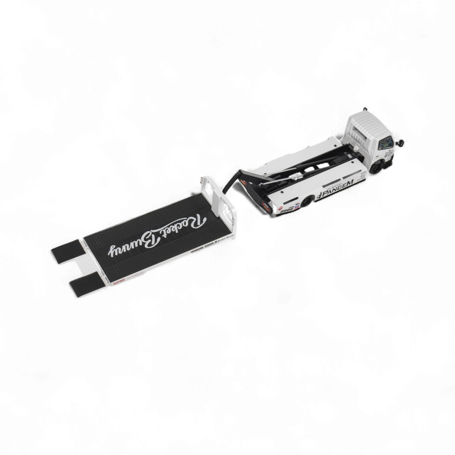 HINO 300 Flat Bed Transport Truck in Pandem Rocket Bunny White 1:64 by MicroTurbo  4