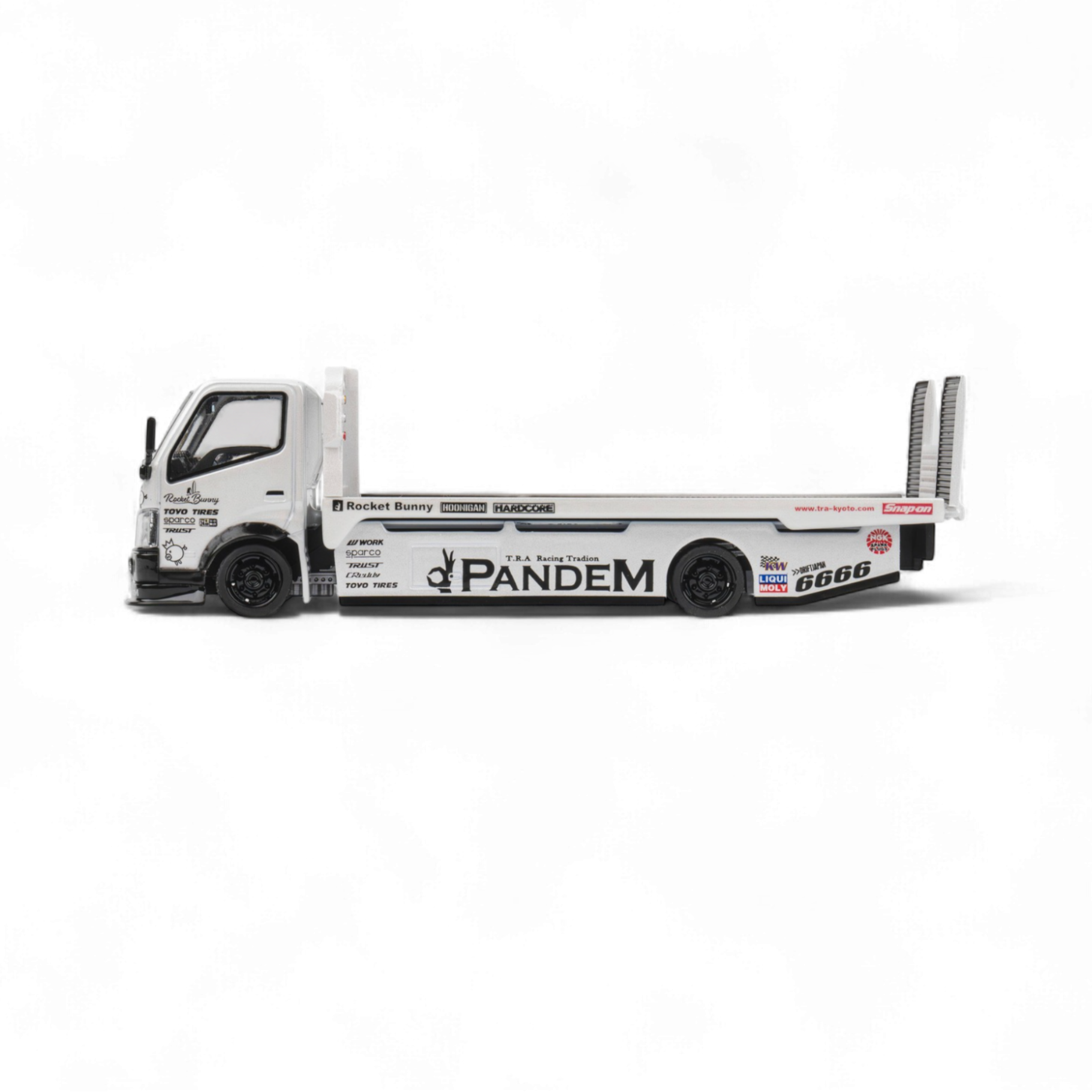 HINO 300 Flat Bed Transport Truck in Pandem Rocket Bunny White 1:64 by MicroTurbo  6