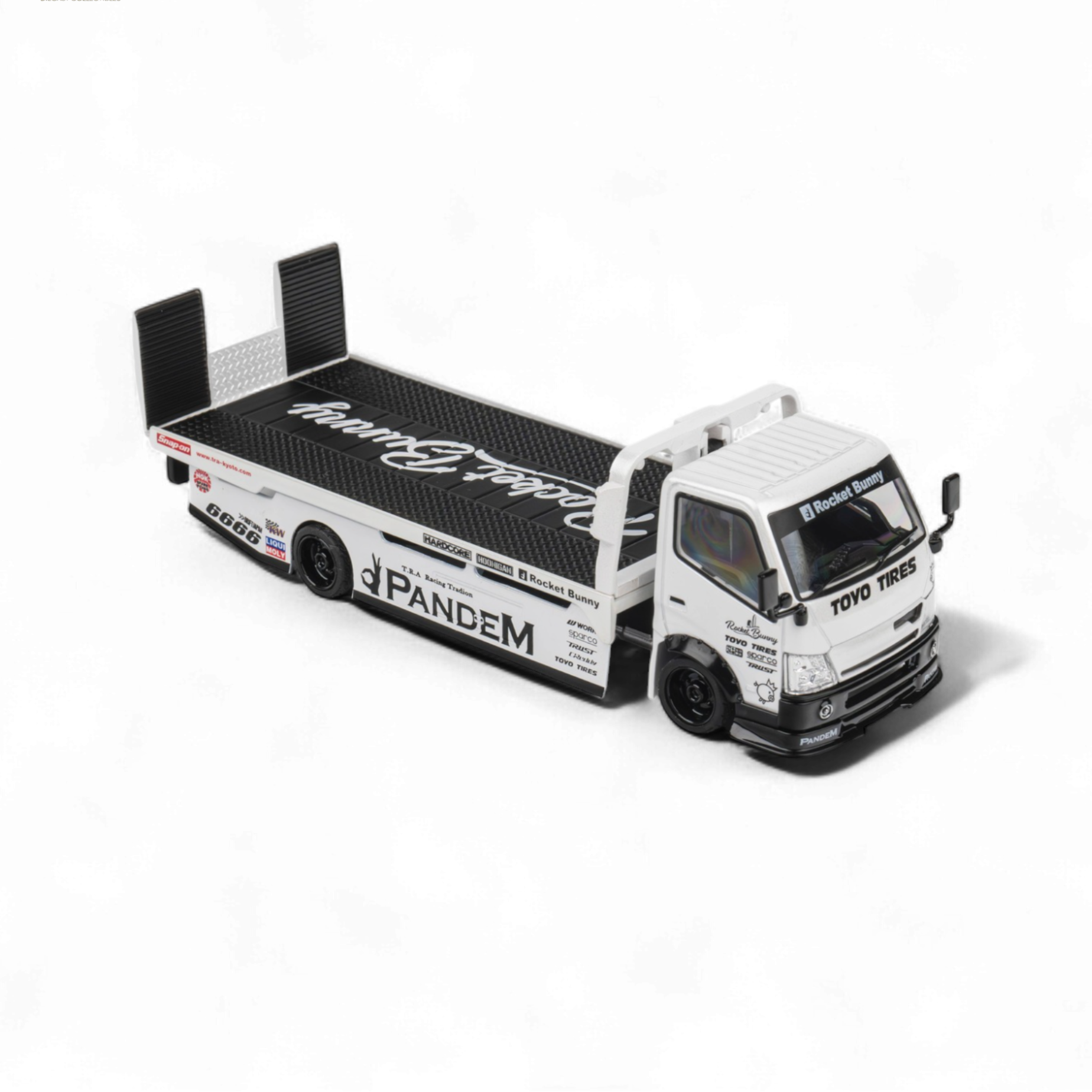 HINO 300 Flat Bed Transport Truck in Pandem Rocket Bunny White 1:64 by MicroTurbo  9