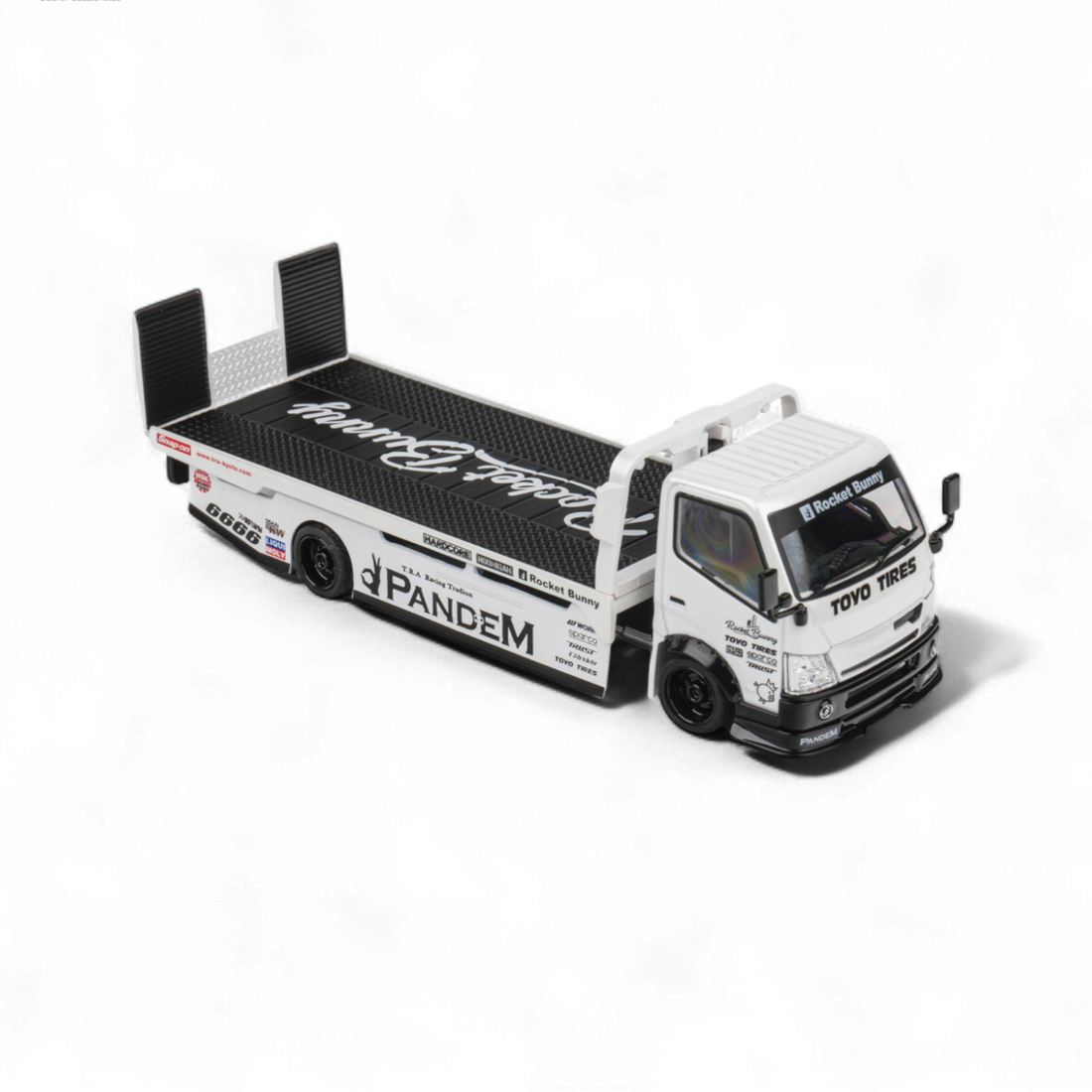HINO 300 Flat Bed Transport Truck in Pandem Rocket Bunny White 1:64 by MicroTurbo  9