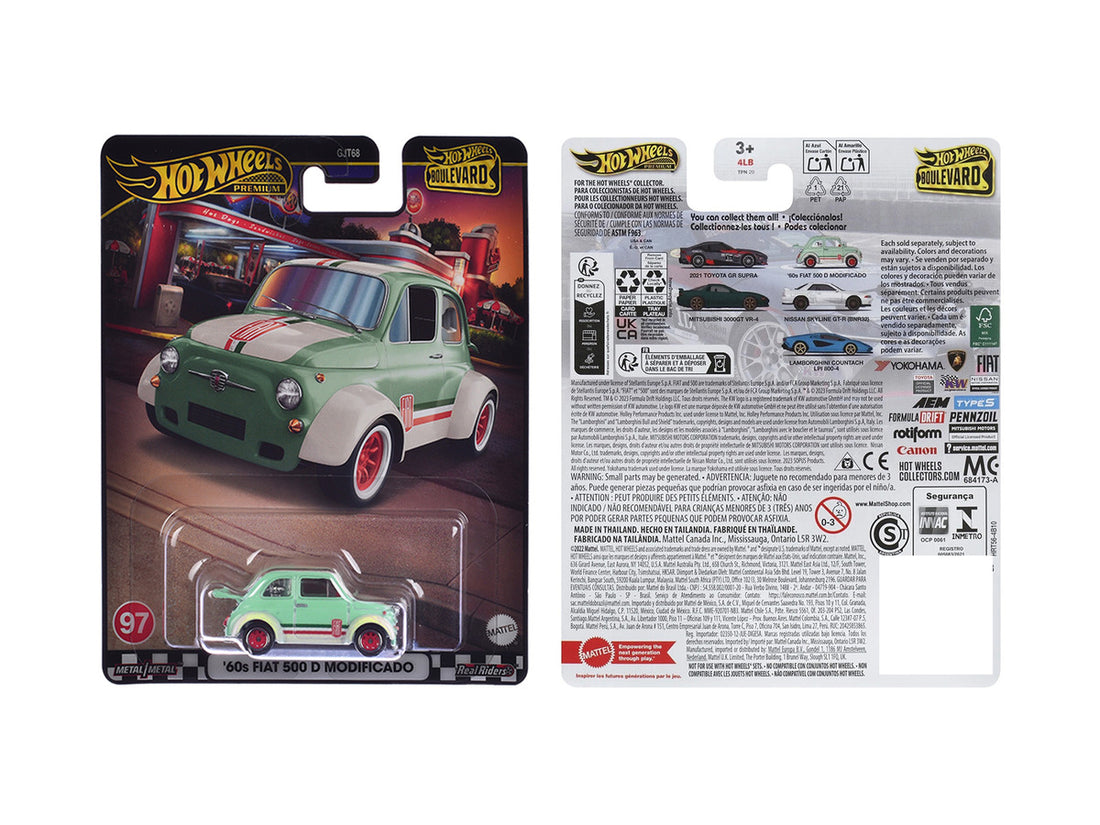 1960's Fiat 500 D Modificado Light Green with Stripes "Boulevard" Series Diecast Model Car by Hot Wheels-2