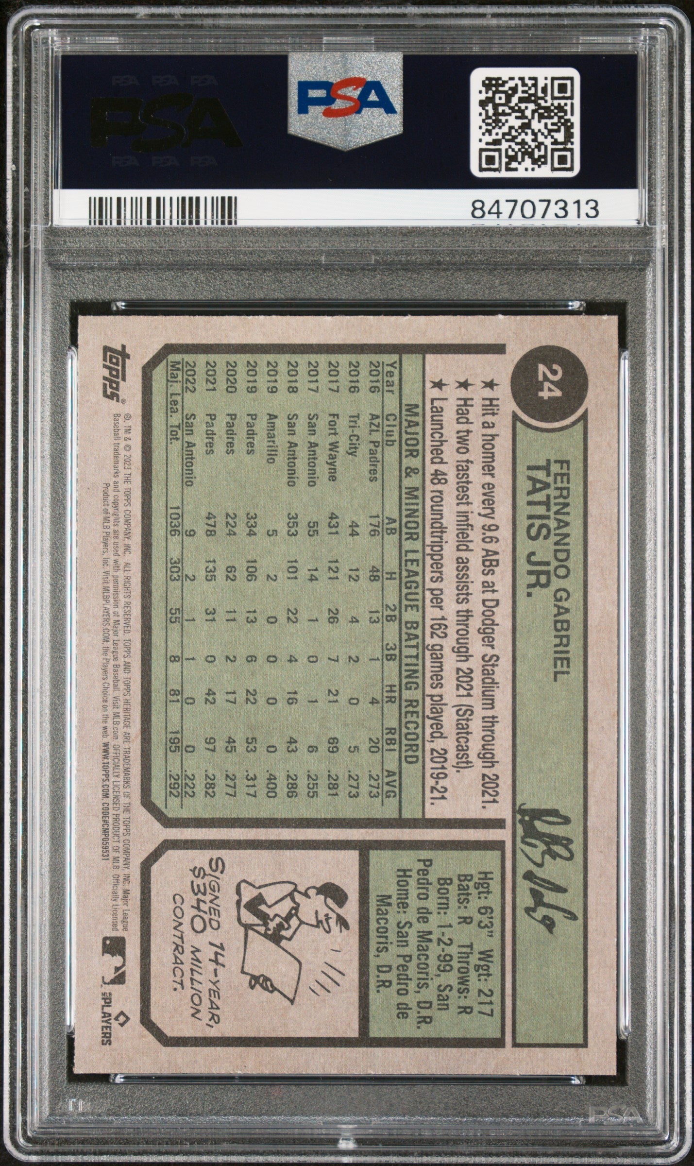 2023 TOPPS HERITAGE FERNANDO TATIS JR.  #24 - PSA 10 2