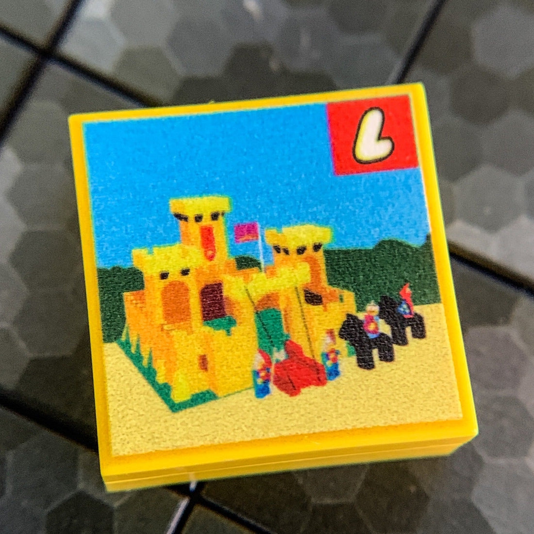 Yellow Castle Set 375 - Custom Printed 2x2 Tile for Lego