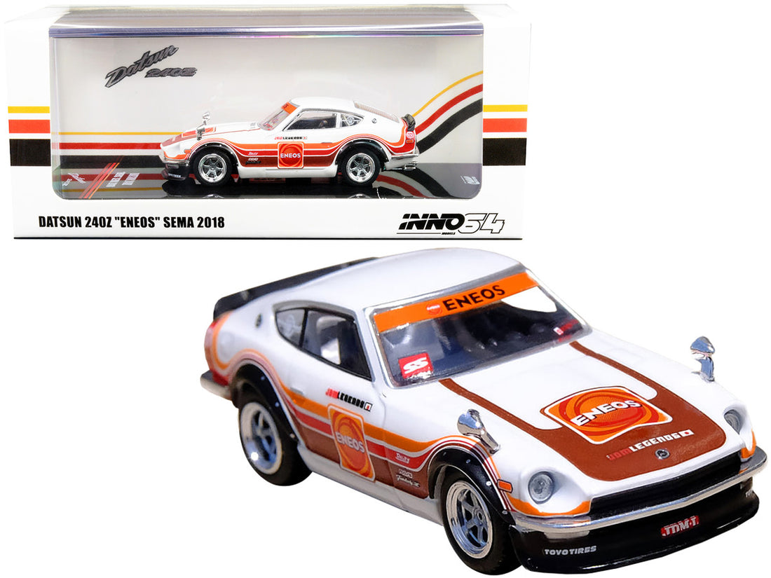 Datsun 240Z White with Stripes "Eneos" SEMA (2018) 1/64 Diecast Model Car by Inno Models-0