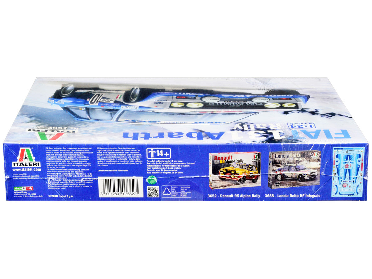 Skill 3 Model Kit Fiat 131 Abarth Rally #10 Winner "Montecarlo Rally" (1980) 1/24 Scale Model by Italeri-2
