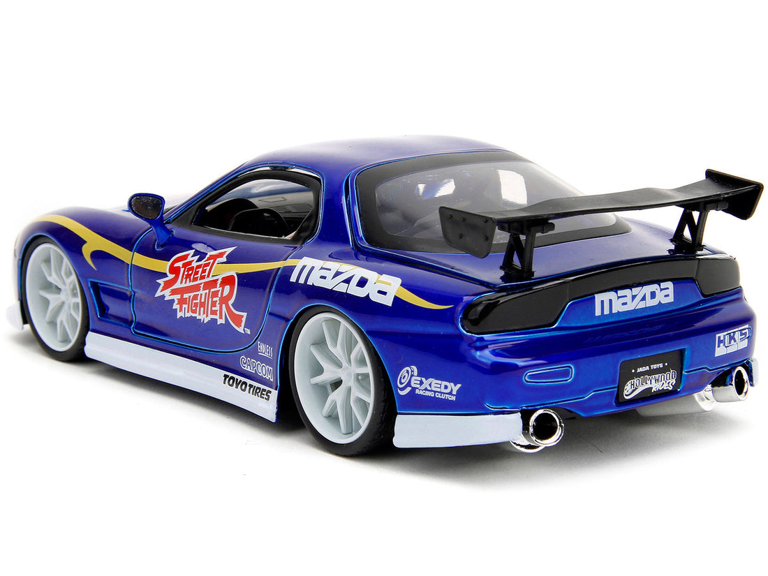 1993 Mazda RX-7 Candy Blue Metallic with Graphics and Chun-Li Diecast Figure "Street Fighter" Video Game "Anime Hollywood Rides" Series 1/24 Diecast Model Car by Jada-3