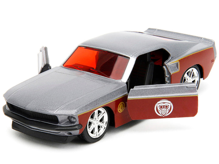 1969 Ford Mustang Silver Metallic and Dark Red and Star Lord Diecast Figure "Marvel Guardians of the Galaxy" "Hollywood Rides" Series 1/32 Diecast Model Car by Jada-1