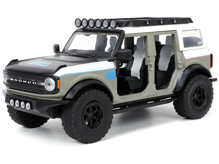 2021 Ford Bronco Gray and White with Matt Black Hood with Roof Rack "M2 Motoring" "Just Trucks" Series 1/24 Diecast Model Car by Jada-1