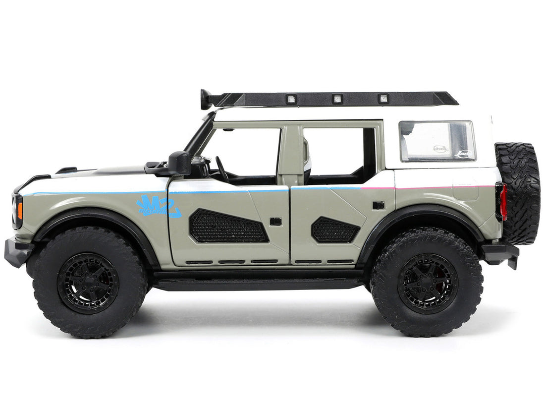 2021 Ford Bronco Gray and White with Matt Black Hood with Roof Rack "M2 Motoring" "Just Trucks" Series 1/24 Diecast Model Car by Jada-2