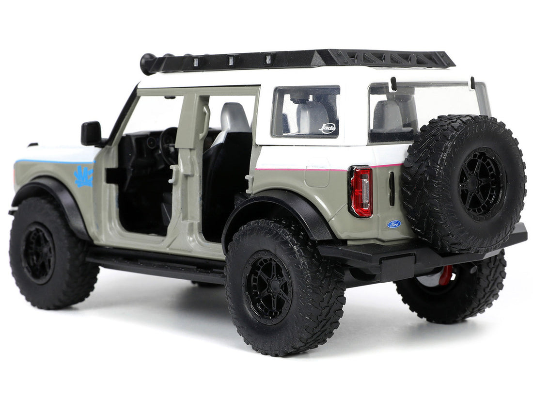 2021 Ford Bronco Gray and White with Matt Black Hood with Roof Rack "M2 Motoring" "Just Trucks" Series 1/24 Diecast Model Car by Jada-3