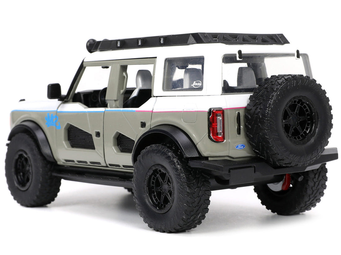 2021 Ford Bronco Gray and White with Matt Black Hood with Roof Rack "M2 Motoring" "Just Trucks" Series 1/24 Diecast Model Car by Jada-4