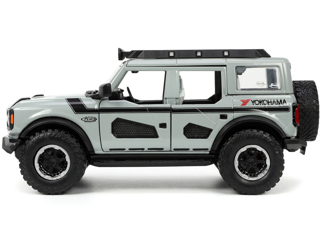 2021 Ford Bronco Gray with Black Stripes with Roof Rack "Own the Night" "Just Trucks" Series 1/24 Diecast Model Car by Jada-2