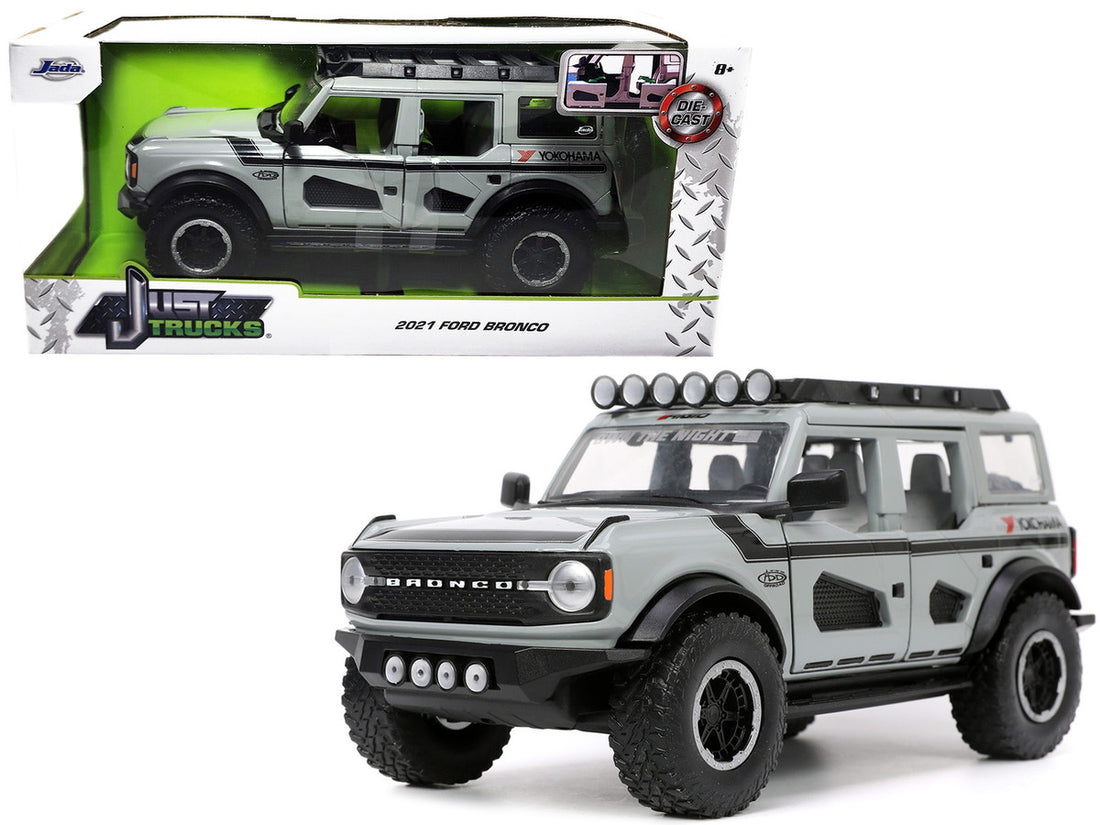 2021 Ford Bronco Gray with Black Stripes with Roof Rack "Own the Night" "Just Trucks" Series 1/24 Diecast Model Car by Jada-0