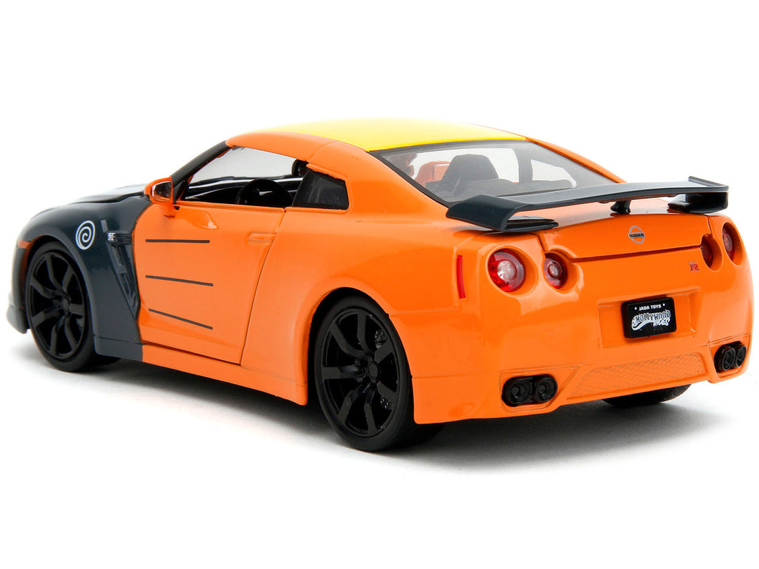 2009 Nissan GT-R (R35) Orange and Dark Gray with Yellow Top and Graphics and Naruto Diecast Figure "Naruto Shippuden" (2009-2017) TV Series "Anime Hollywood Rides" Series 1/24 Diecast Model Car by Jada-3