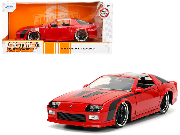 1985 Chevrolet Camaro Red with Black Stripes "Bigtime Muscle" Series 1/24 Diecast Model Car by Jada-0