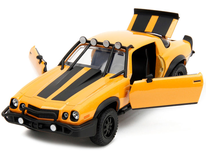 1977 Chevrolet Camaro Off-Road Version "Bumblebee" Yellow Metallic with Black Stripes and Transformers Logo Diecast Statue "Transformers: Rise of the Beasts" (2023) Movie "Hollywood Rides" Series 1/24 Diecast Model Car by Jada-1