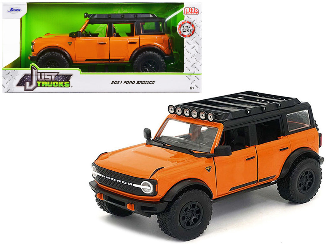 2021 Ford Bronco Orange with Black Stripes and Roof Rack "Just Trucks" Series 1/24 Diecast Model Car by Jada-0