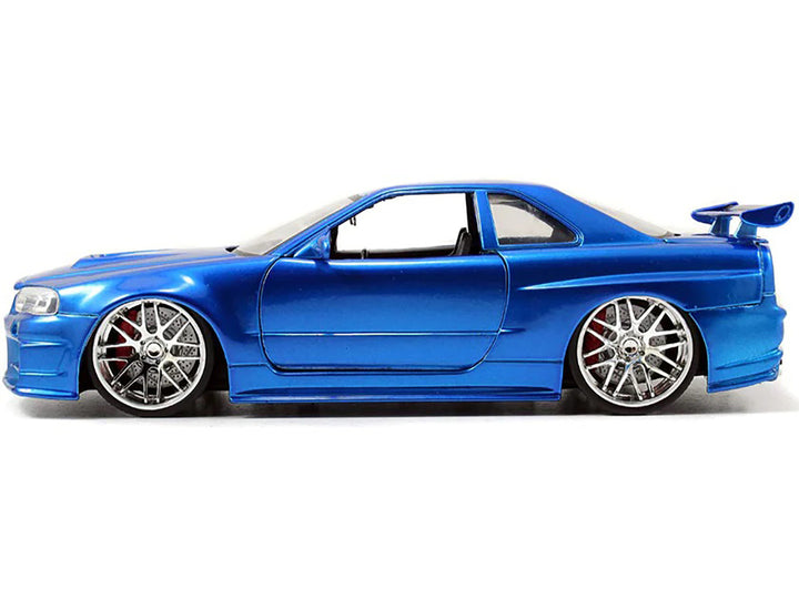 Brian's Nissan GTR Skyline R34 RHD (Right Hand Drive) Blue "Fast & Furious" Movie 1/24 Diecast Model Car by Jada-1