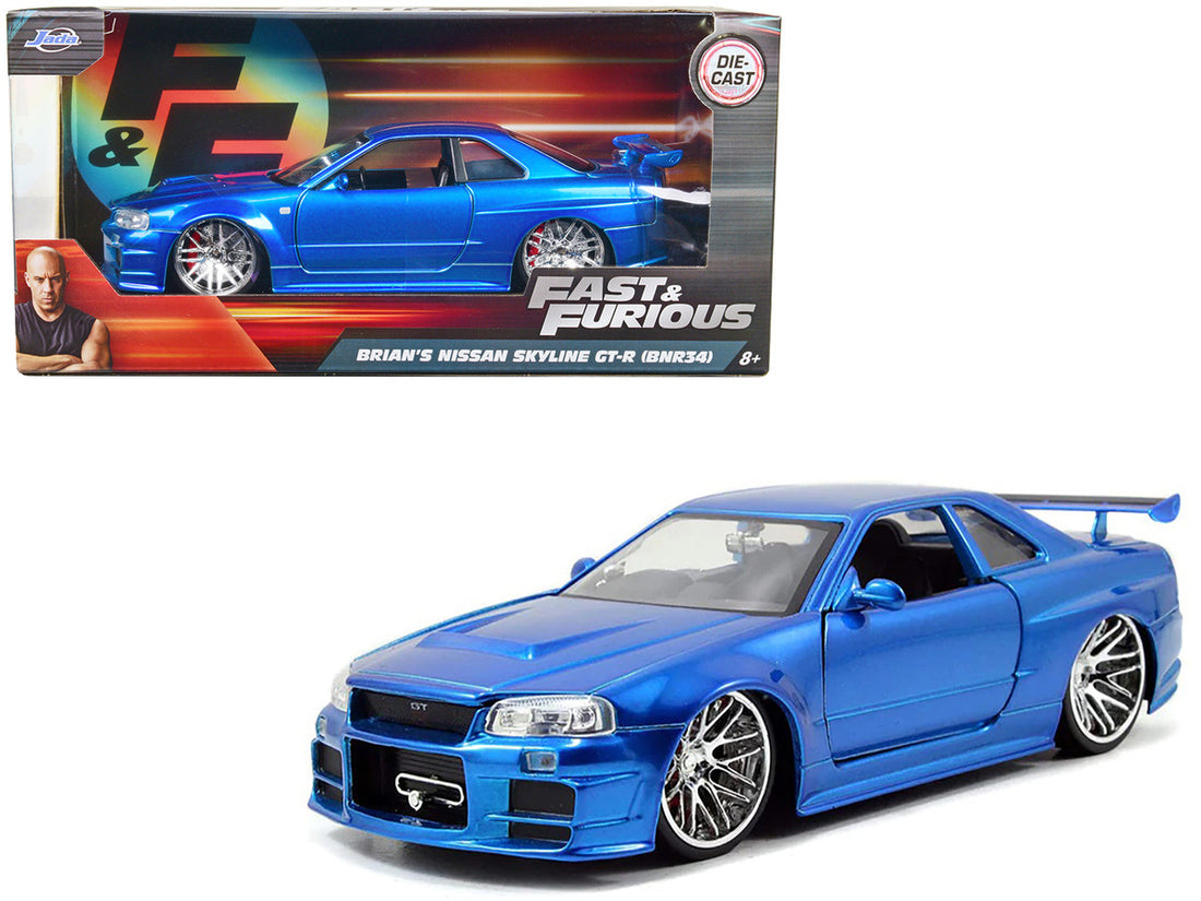 Brian's Nissan GTR Skyline R34 RHD (Right Hand Drive) Blue "Fast & Furious" Movie 1/24 Diecast Model Car by Jada-0