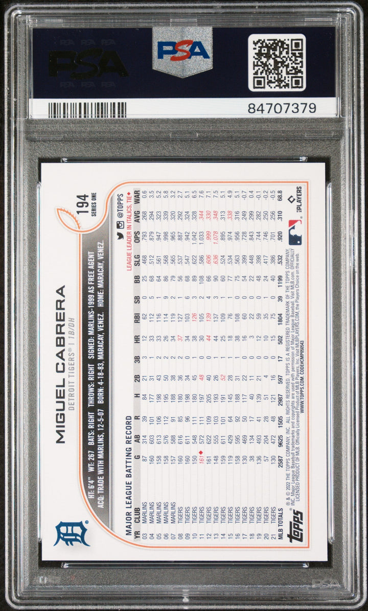 2022 TOPPS COMPLETE SET MIGUEL CABRERA GOLD STAR #194 - PSA 10 2