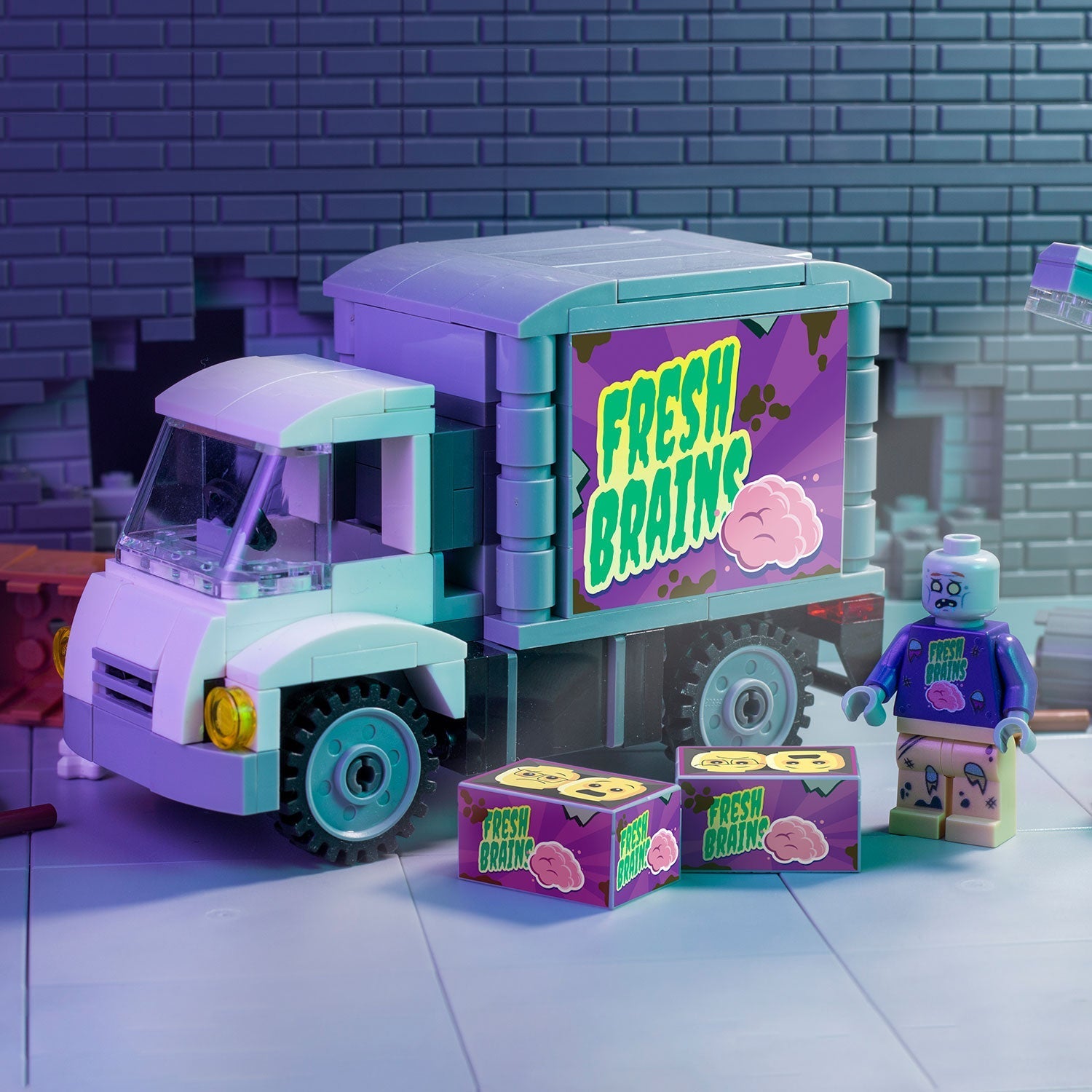Fresh Brains Zombie Delivery Truck w/ Custom Minifig made using LEGO parts - B3 Customs 2