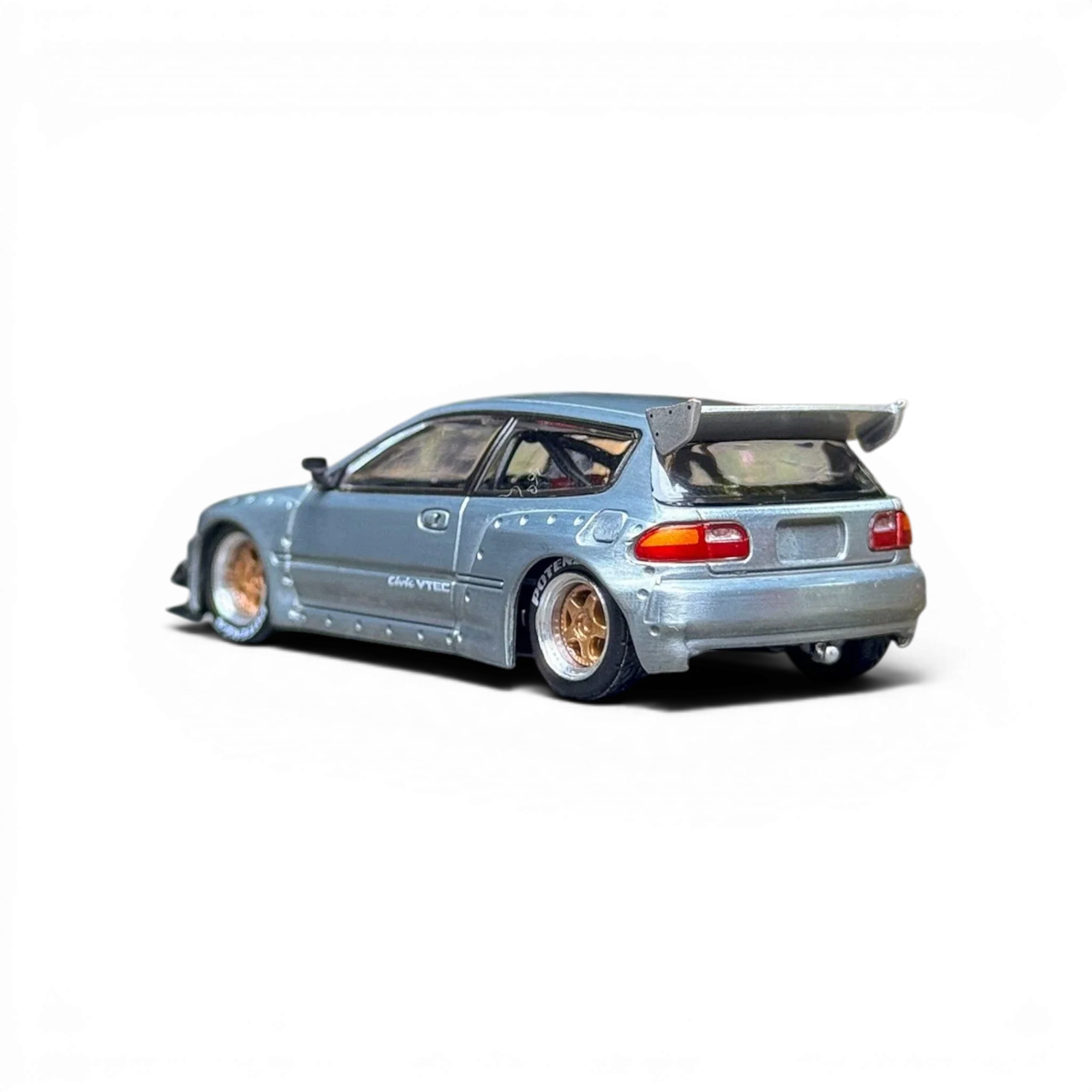 Pop Race Honda Civic EG6 Raw Metal diecast model front three-quarter view