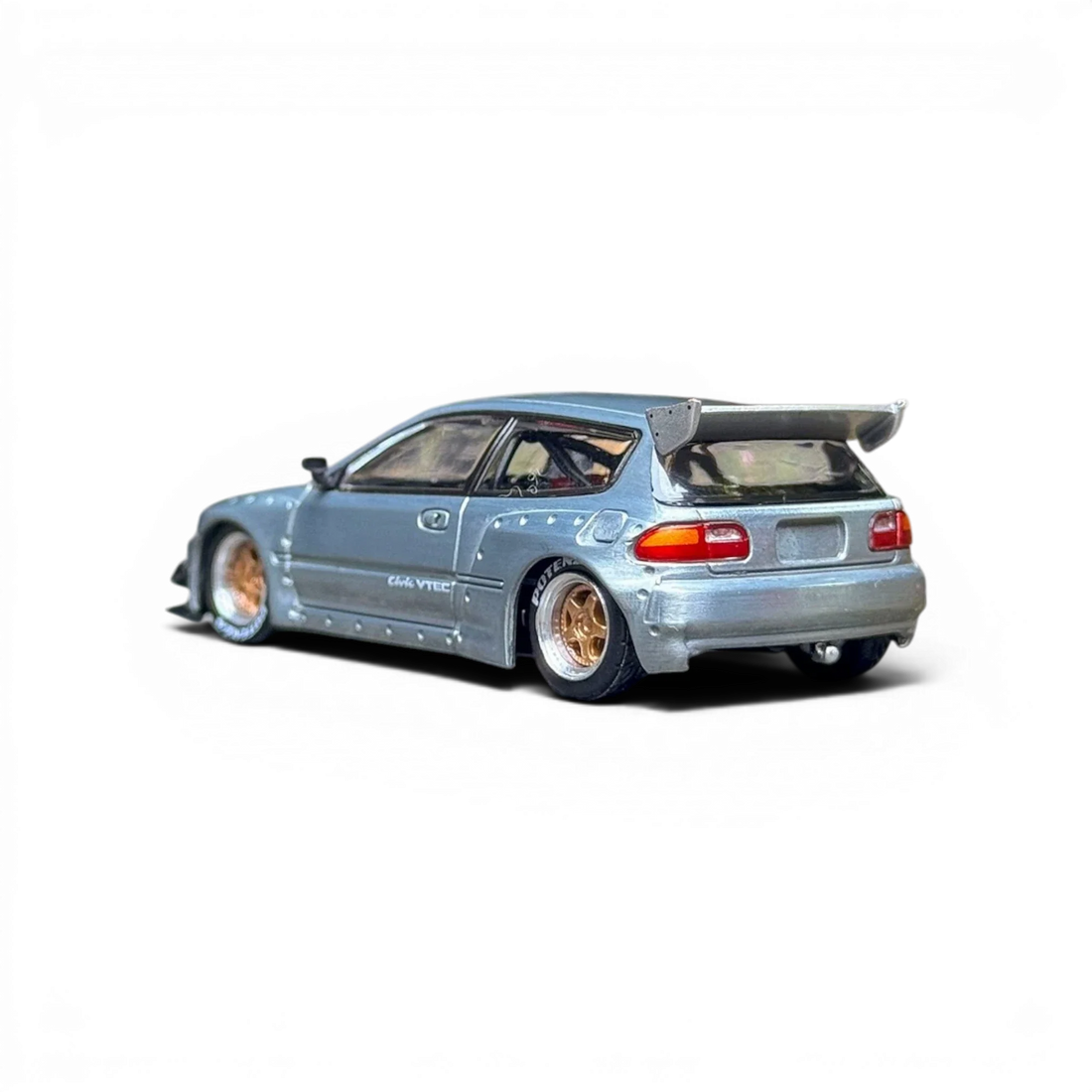 Pop Race Honda Civic EG6 Raw Metal diecast model front three-quarter view
