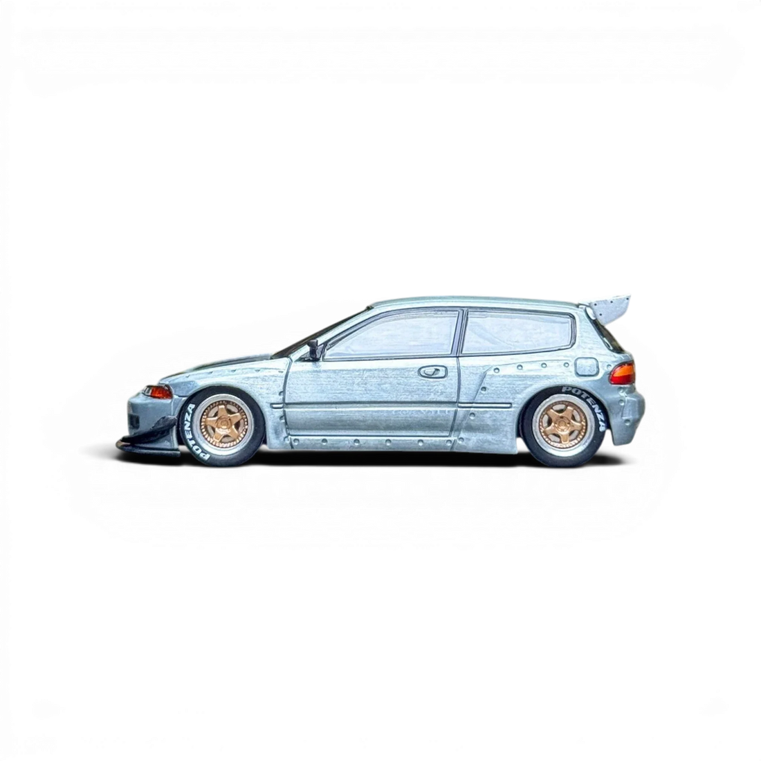 Honda Civic EG6 Raw Metal 1:64 diecast model side profile by Pop Race