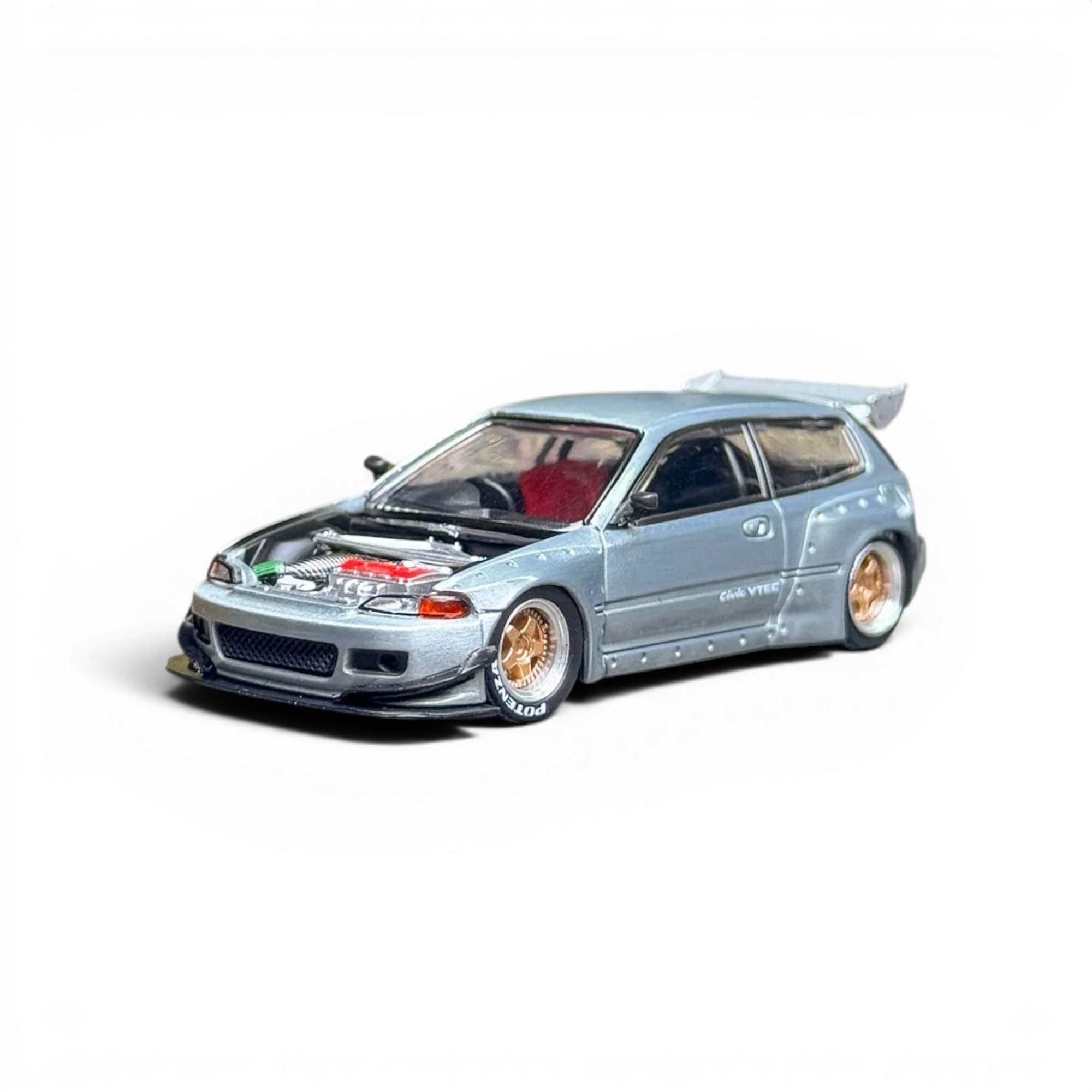 Pop Race Honda Civic EG6 Raw Metal 1:64 diecast model rear view