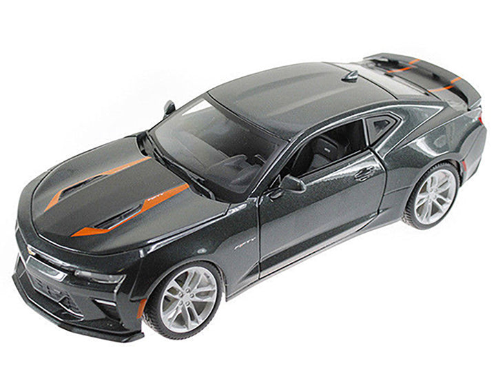 2017 Chevrolet Camaro SS Gray Metallic with Orange Stripes "50th Anniversary" "Special Edition" Series 1/18 Diecast Model Car by Maisto-1