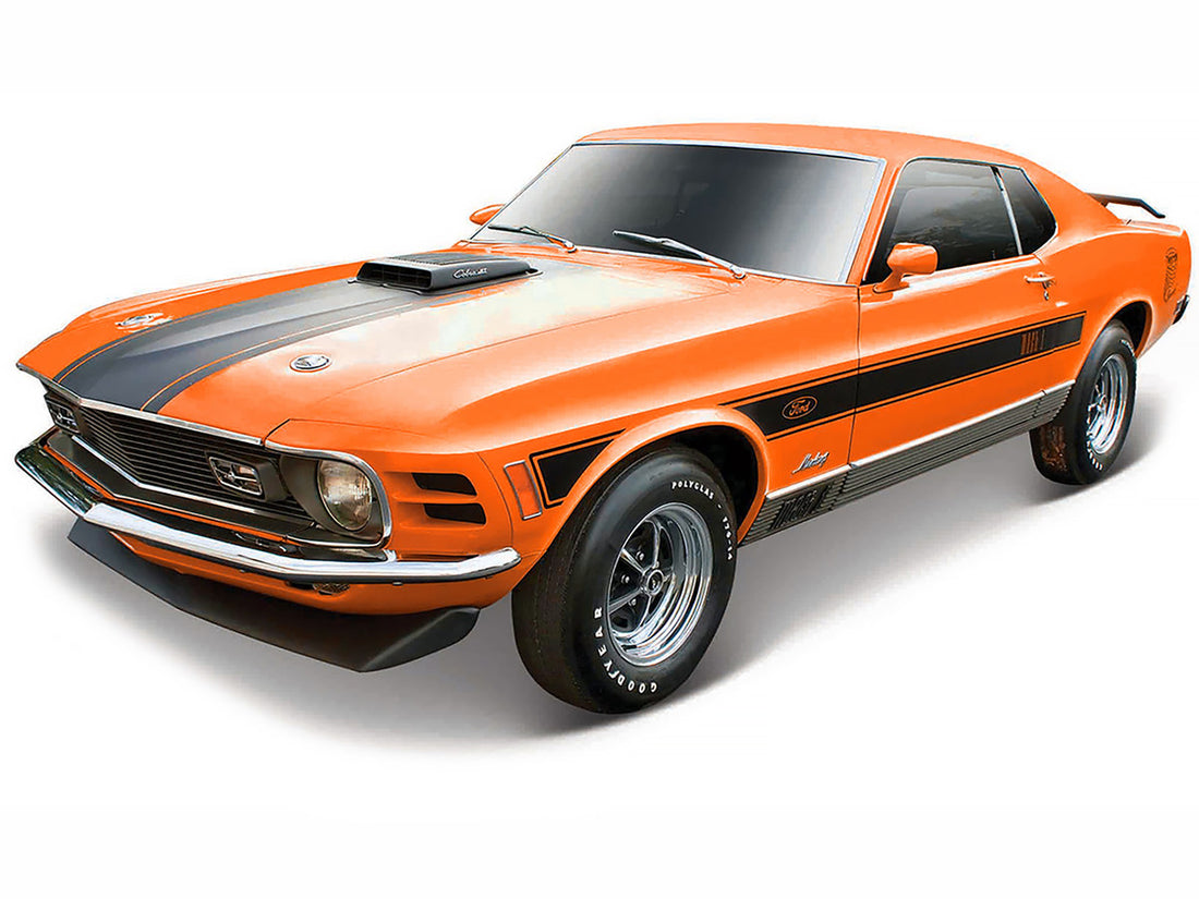 1970 Ford Mustang Mach 1 428 "Twister Special" Orange with Black Stripes "Special Edition" 1/18 Diecast Model Car by Maisto-1