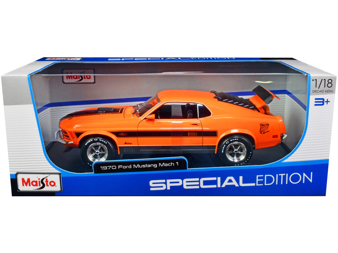 1970 Ford Mustang Mach 1 428 "Twister Special" Orange with Black Stripes "Special Edition" 1/18 Diecast Model Car by Maisto-2