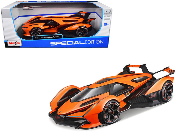 Lamborghini V12 Vision Gran Turismo Orange Metallic "Special Edition" 1/18 Diecast Model Car by Maisto-0