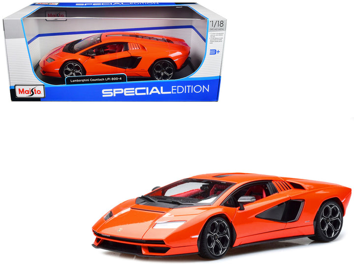 Lamborghini Countach LPI 800-4 Orange with Red Interior "Special Edition" 1/18 Diecast Model Car by Maisto-0