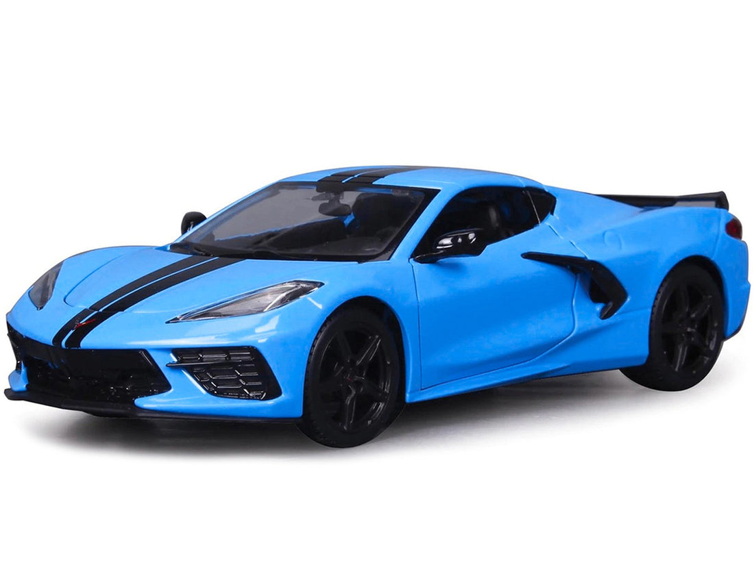 2020 Chevrolet Corvette Stingray Z51 Coupe Blue with Black Stripes 1/24 Diecast Model Car by Maisto-1